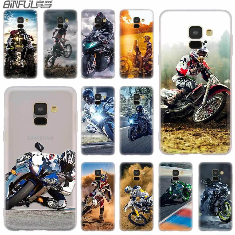 Motocross Dirt Bikes Silicone Case For Samsung A52 A32 A12 A72 A42 A21S 5G A3 A5 A6 A7 A8 Plus 2018 Cover | Мобильные телефоны и