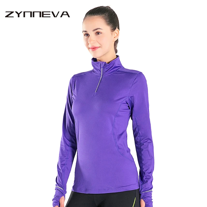 ZYNNEVA, рубашки для йоги, для фитнеса, женские спортивные футболки для бега, с длинным рукавом, половина молнии, спортивная одежда, дышащие топы, топы для спортзала PT320