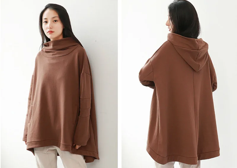 MEVGOHOT Autumn Thick Woman Solid All-match Oversize Hoodies Plus Size Winter Terry Hat Irregular Loose Sweatshirt HD1087