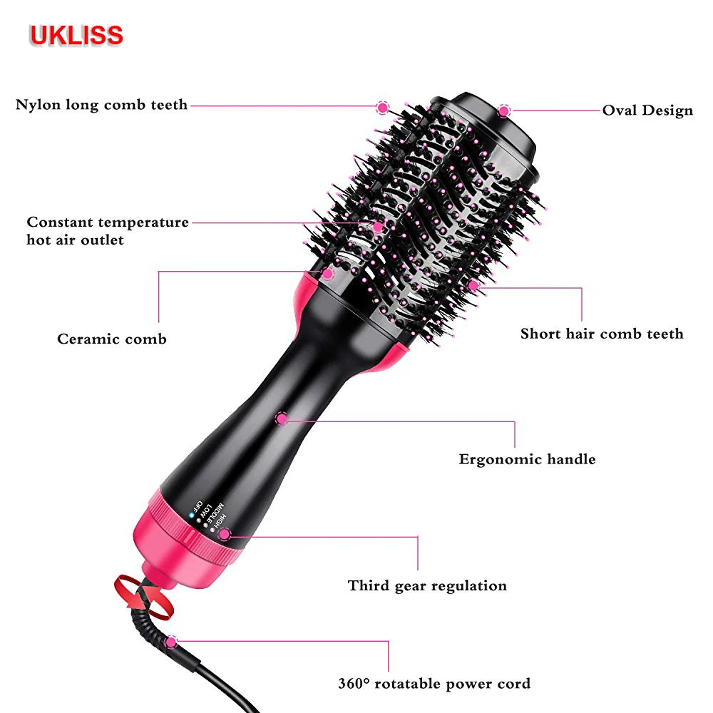 Online Professional 2 in 1 Multifunctional Hair Dryer Volumizer One Step Hair Drying Brush Electric Hair Dryer Rotating Hairdryer