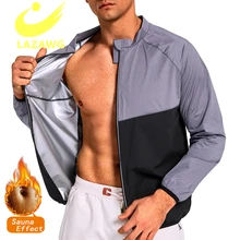 LAZAWG Mens Sauna Sweat Tops Body Shaper Zipper Waist Trainer Vest Male Weight Loss Fat Burner Workout Slim Shirt Thermal Suit