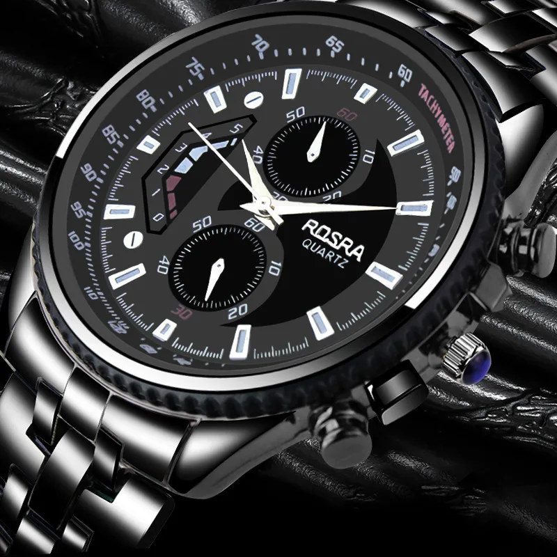 

Fashion Men's Stainless Steel Watches Classical Black Business Quartz Watch for Father's Day Gifts