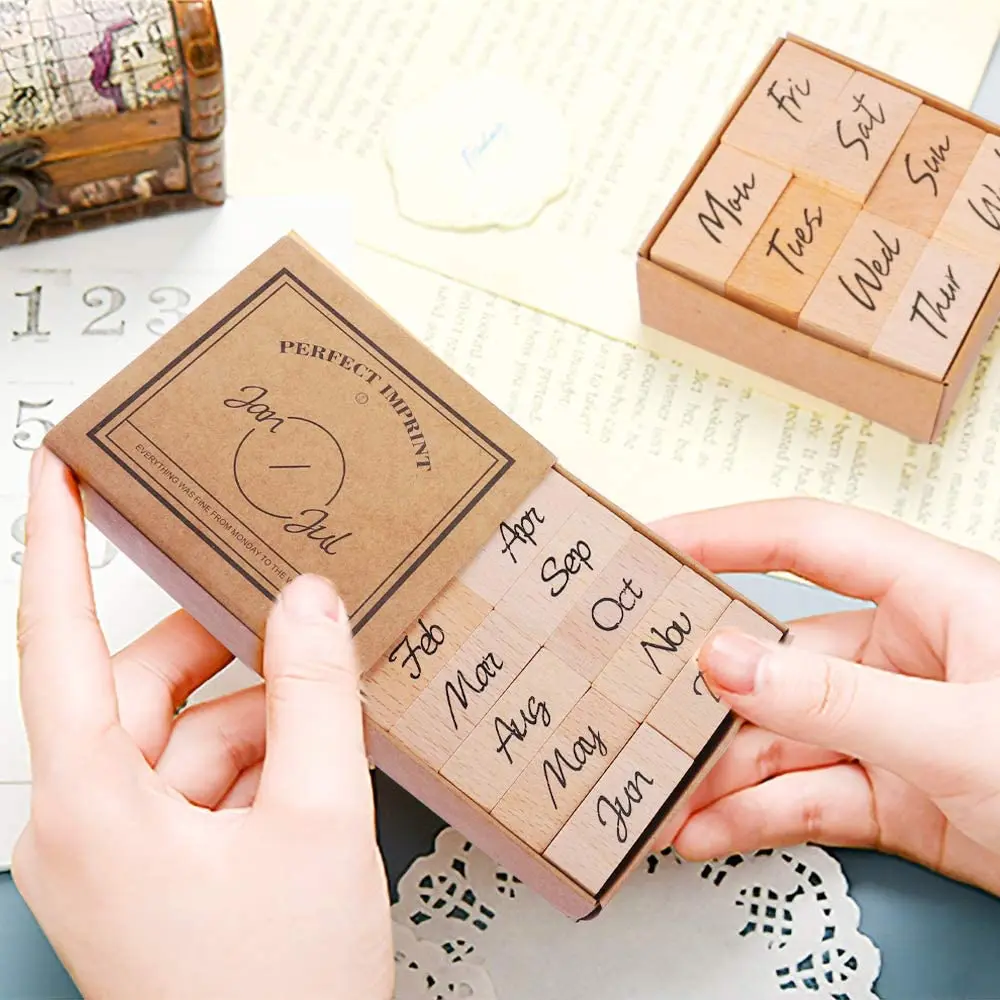 32 Pieces Number Stamp, Wooden Rubber Stamp Set, Week Months Number Stamps  Vintage Stamps for Card Making DIY Craft Scrapbooking - AliExpress