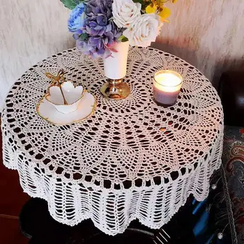 

Handmade Lace White Cotton Crochet Table Cloth Cover 80cm Tea Coffee Tablecloth Banquet Placemat Wedding Party Christmas Decor