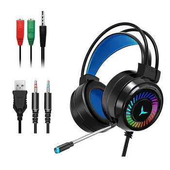 

Gaming Headset Gamer Headphone 4D Surround Sound Stereo Wired Earphones USB Microphone Colourful Light PC Laptop Game Headsets