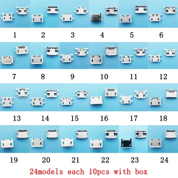 

5 Pin Micro USB Charging Connector Female Socket Tablet 240pcs 24 Models USB Microphone Connector Jack With Box For ZTE Sony etc