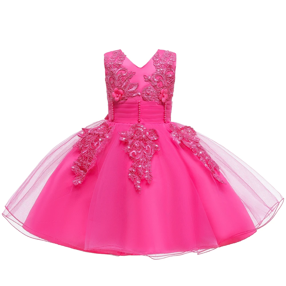 С цветочным узором для девочек Свадебная вечеринка платье на день рождения одежда для малышей платье принцессы для большой бант, кружевное платье с юбкой-пачкой, vestidos, Рождественский наряд для детей возрастом 1-6-8 лет - Цвет: Mei Red
