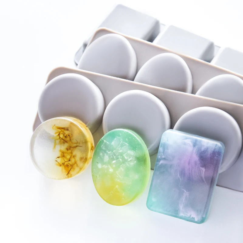 

4-Grids Round Shape Silicone Soap Silicone Mold for Making Soaps 3D Plain Soap Mold Rectangle DIY Handmade Soap Form Tray Mould