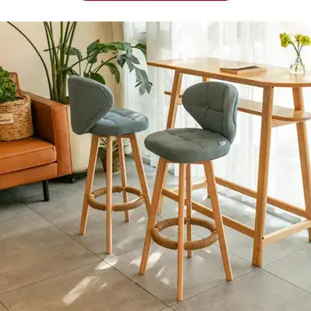 

Life Nordic Rotary Bar Chair Solid Wood Stool Retro Bar Chair Backrest Simple Bar stool Home