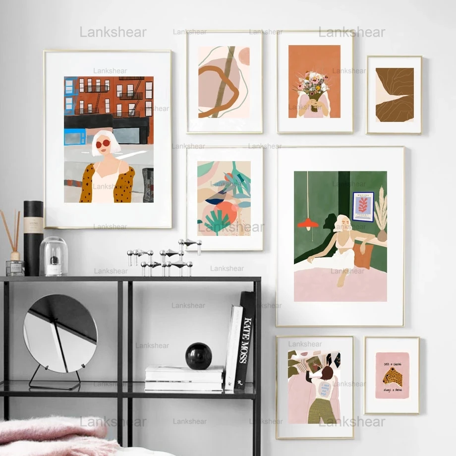 

Fashion Girl Wall Art Canvas Painting Flowers Plants Illustration Nordic Posters and Prints Wall Pictures for Living Room Decor