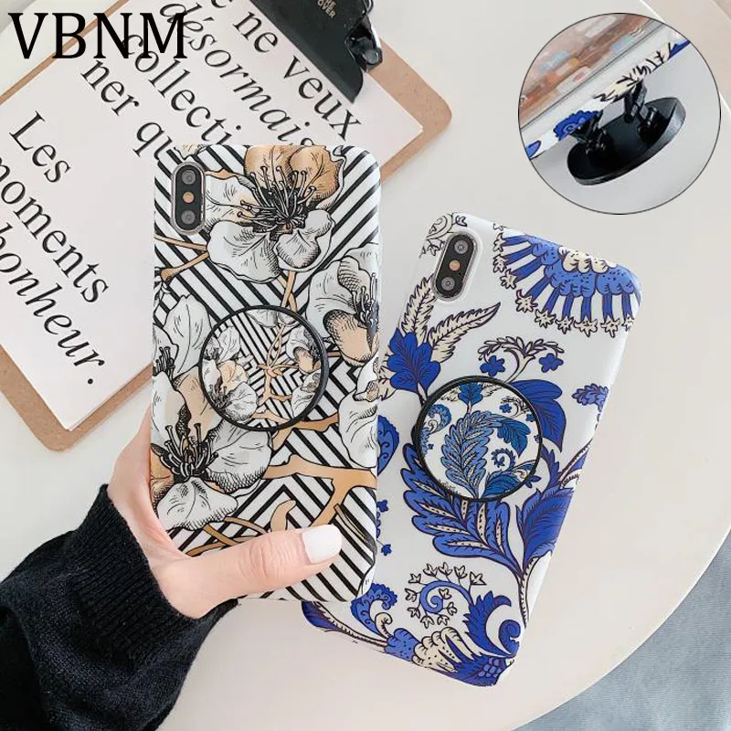 

Peony Flower Marble Foldable Stand Phone Case for iPhone X XR XS Max 7 8 Plus 6 6s Silicone Matte Cover Kickstand Holder Cases