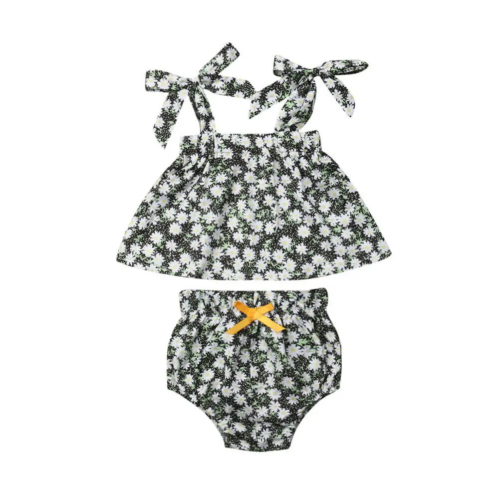 

New Summer Toddler Baby Girl Clothes Floral Strap Tops Short Pants 2PCS Outfits