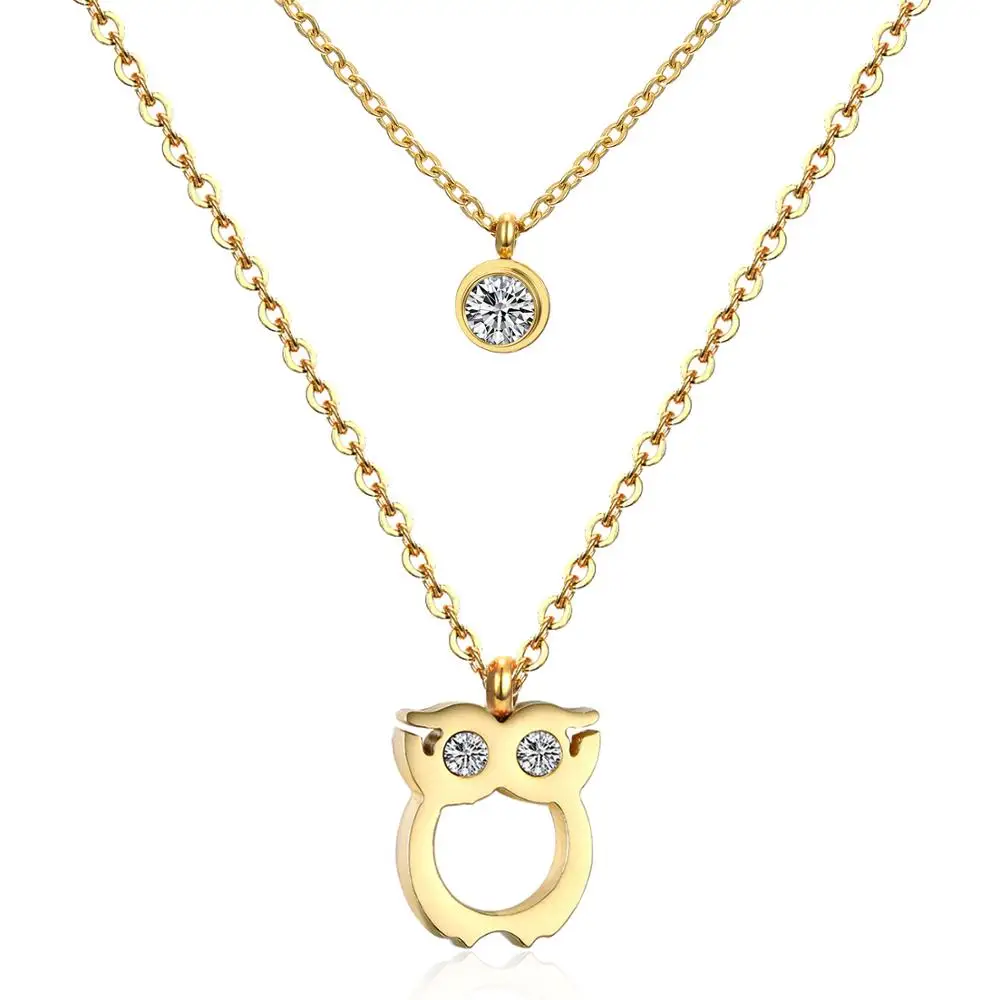 LUXUKISSKIDS 316L Двойная Цепочка Из Нержавеющей Стали Сова Золотая подвеска ожерелье CZ