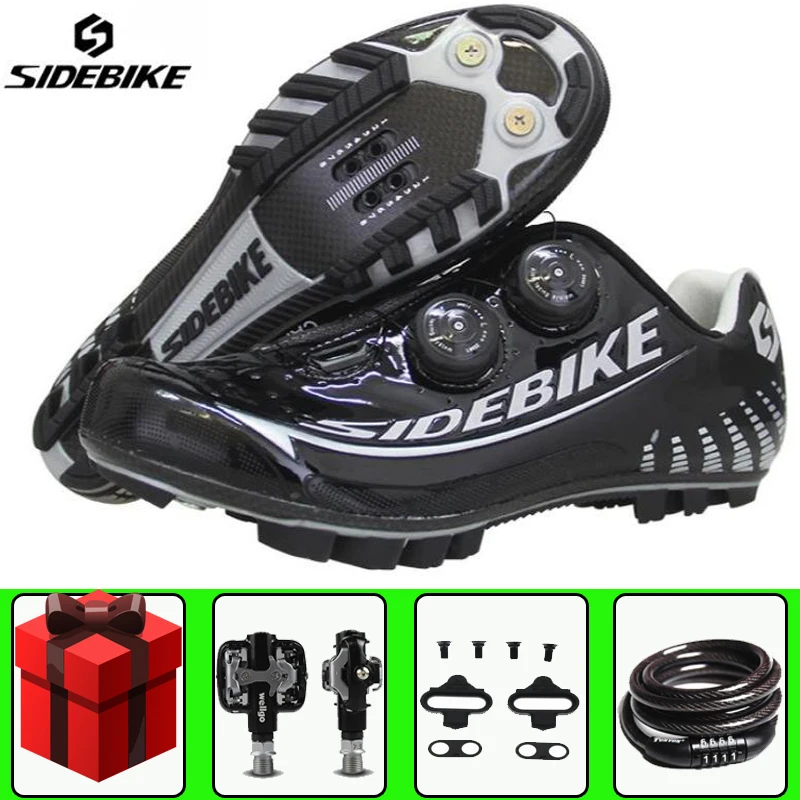 SIDEBIKE, Ультралегкая велосипедная обувь из углеродного волокна, мужская, добавить педаль SPD, набор, противоскользящие, для горного велосипеда, MTB, для езды на велосипеде, туфли для триатлона - Цвет: add all