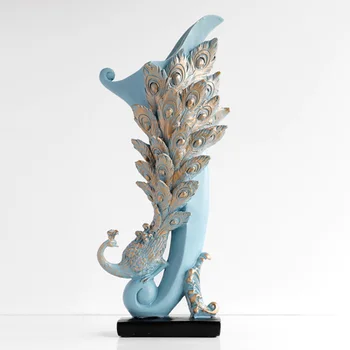 

Peacock vase with dried flowers europe retro art ornaments Creative living room TV cabinet wine cabinet vase decoration home
