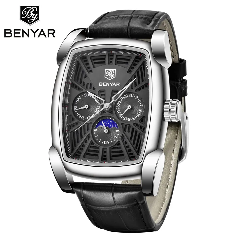 BY515304 without box Benyar мужские спортивные наручные часы Авто Дата водонепроницаемые мужские военные армейские часы лучший бренд класса люкс синие мужские часы из натуральной кожи 5153 - Цвет: BY515304 without box