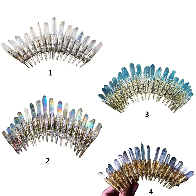 Искусственный сырой кристалл кварца Свадебный гребешок для волос в виде тиары голограмма цветная Ювелирная заколка C6UD