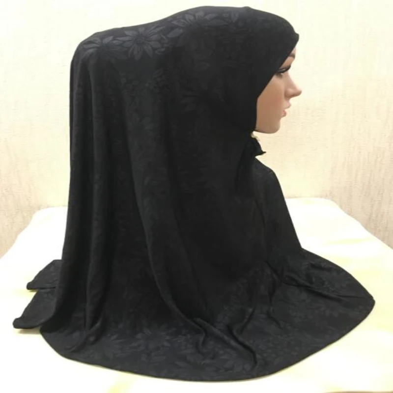 H346 Black pray hijab 70*70cm muslim amira with flower prints pull on islamic scarf head wrap headband | Тематическая одежда и