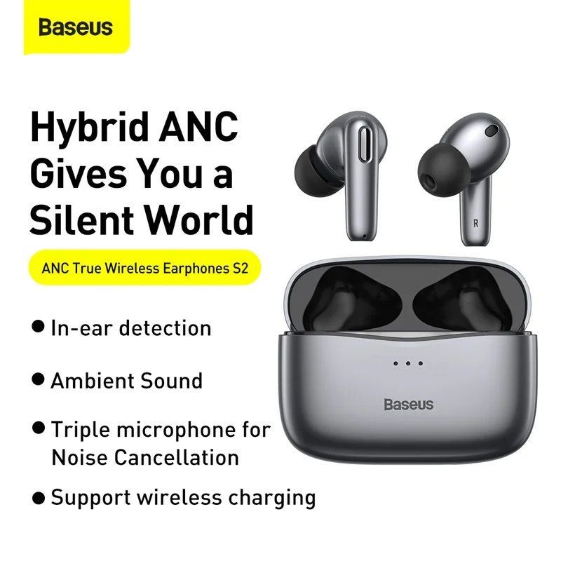 Baseus S2 ANC Earphone Active Noise Cancelling Bluetooth 5.0  TWS  Earphone Earbud Hi-Fi Audio Gaming Headphone Touch Control