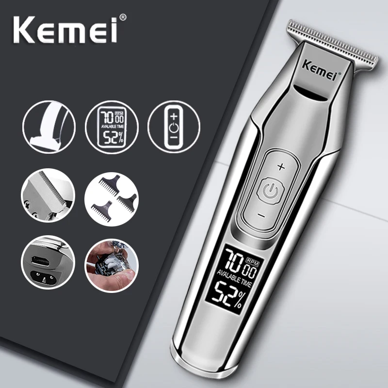 Kemei машинка для стрижки волос с ЖК цифровым дисплеем электробритва, Мужская бритва, Беспроводная Машинка для стрижки, 0 мм, борода, триммер для волос 35D|Триммеры для волос| | АлиЭкспресс