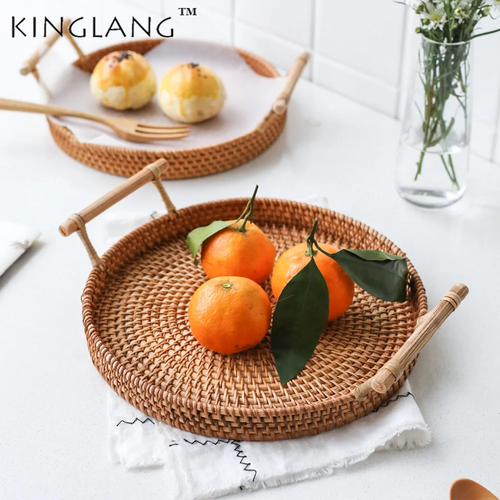 Бамбуковая плетеная корзина KINGLANG ручной работы для фруктов хлеба из ротанга