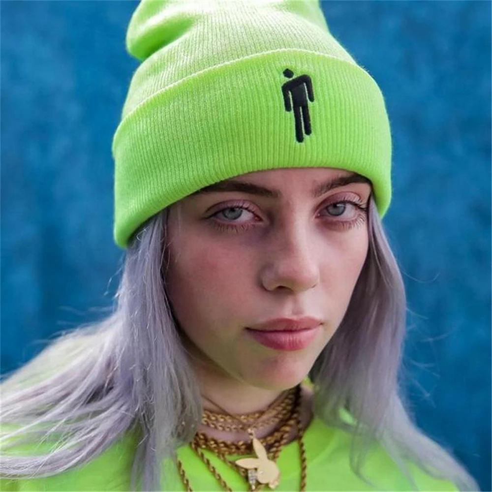 Шапочка вязаная с вышивкой Billie, теплые зимние шапки для мужчин и женщин, одноцветные хип-хоп повседневные шапочки с манжетами, шапочки для велоспорта