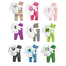 Новые хлопковые детские повседневные комплекты одежды с героями мультфильмов для маленьких мальчиков и девочек 3 предмета(комбинезон с длинными рукавами+ шапочка+ штаны), детская одежда