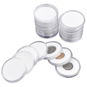 

EASY-60 Pcs 46mm Coin Cases Capsules Holder Applied Clear Plastic Round Storage Box