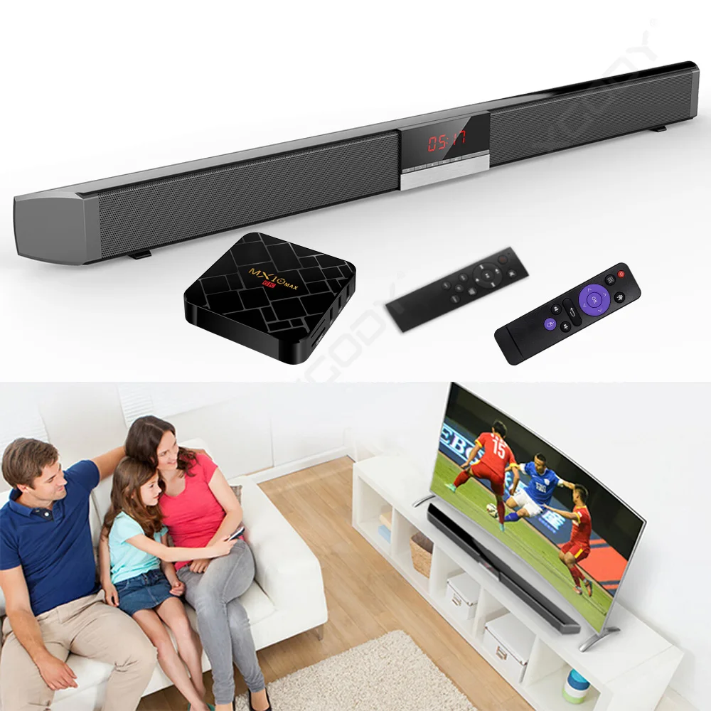 

XGODY SR100 Plus Bluetooth Soundbar and TV BOX for TV Wireless Speaker Aux-In Coaxial Optical Subwoofer Home Theater