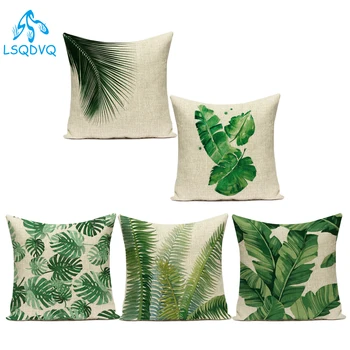 

Tropical Green Plant Palm Monstera Leaf Leaves Decorative Pillows Case Cotton Linen Sofa Home Cushion Cover for Living Room