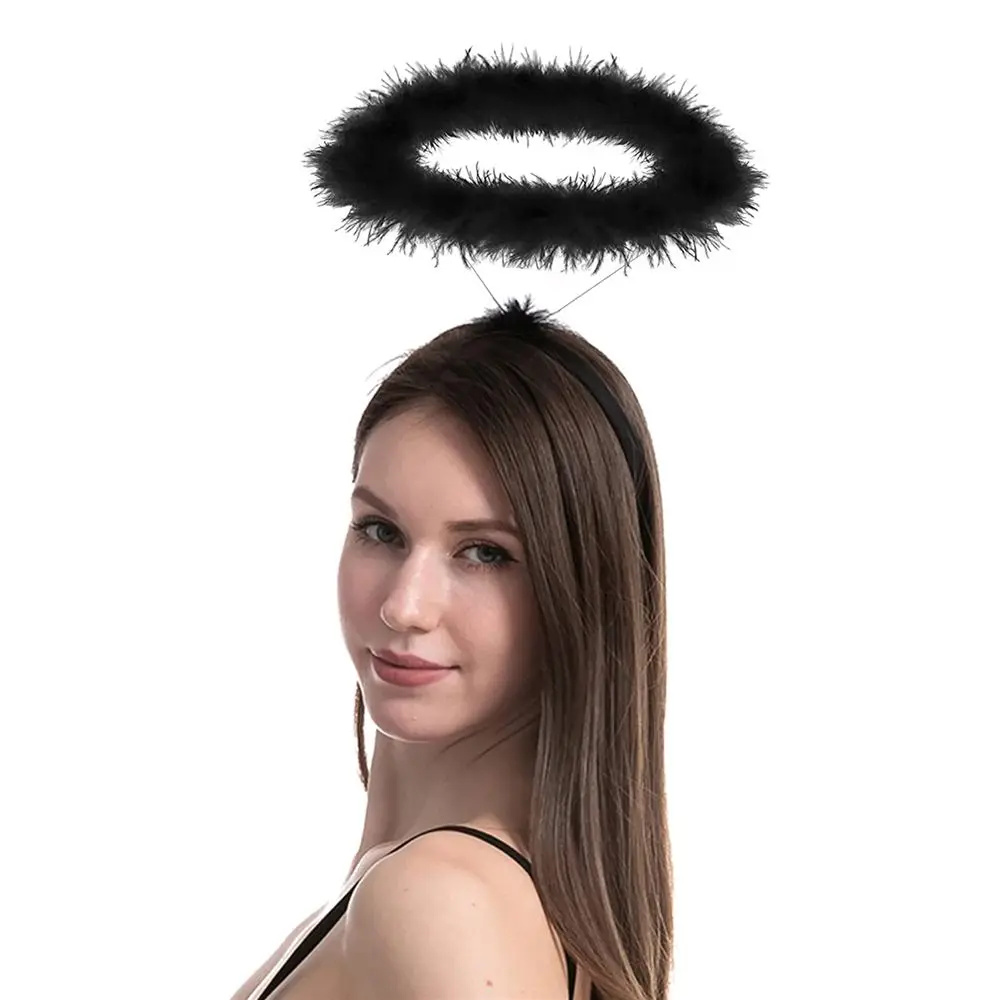 Engel Feder Halo Stirnband schwarz weiß Engel Stirnbänder Weihnachts fest Party Engel Outfit Cosplay Kostüm Zubehör – Detail 7