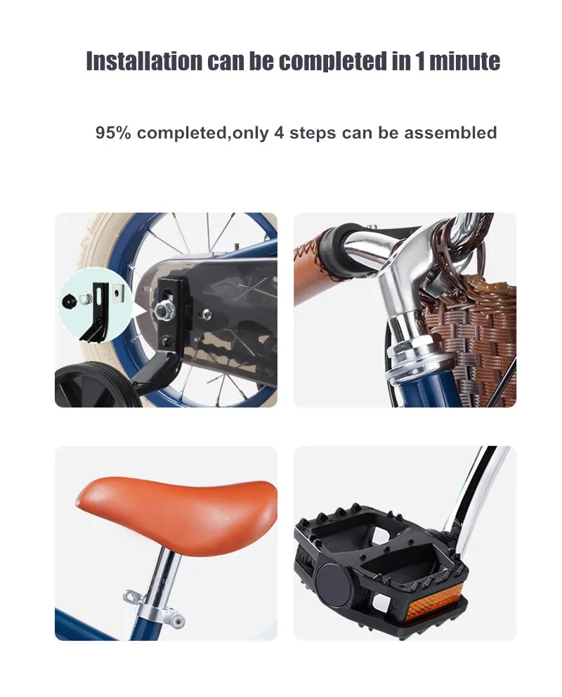 New Kids Bike 14/16 inch 3 - 9 Years Old Boys and Girls Princess Vintage Bicycle Baby Children Balance Bike With Auxiliary Wheel