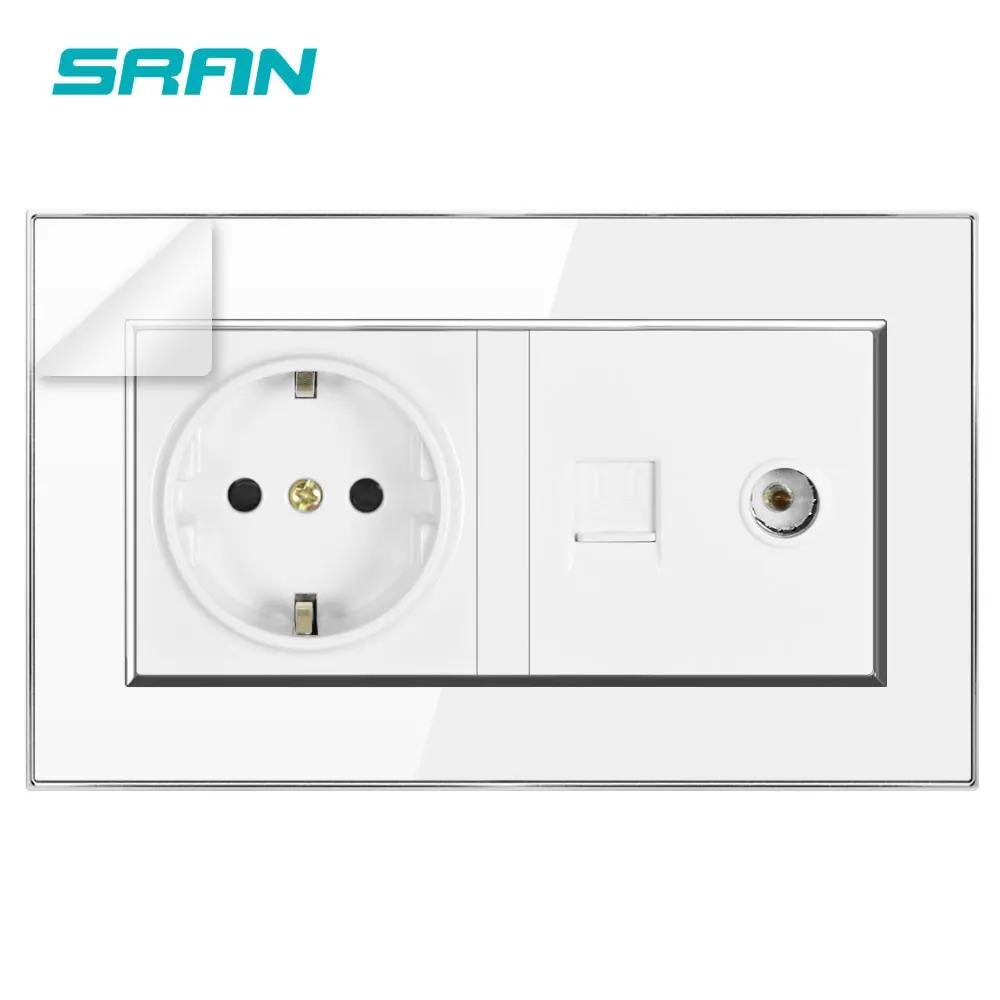 Европейская настенная розетка SRAN + ТВ с интернет-гнездом RJ45 CAT5 огнестойкая