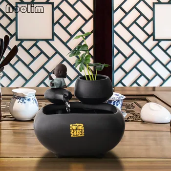 

Handmade Ceramic Little Monk Water Fountain Ornaments Office Desktop Mini Fish Tank Feng Shui Waterscape Home Decoration Gifts