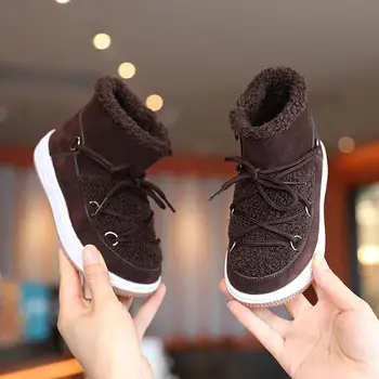 

Snow Boots Children Winter 2020 Fur Boot Girl Frosted Leather Shoes Boy Kids Ankey Boots Brown Beige Black School
