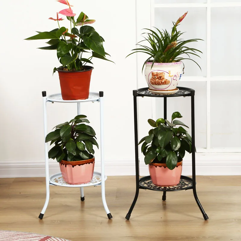 2 Holder Flower Stand Metal Plant Pot Stand Flower Display Shelf Garden Patio Home Outdoor Black Tray Home Decoration plant stand,wooden flower shelf