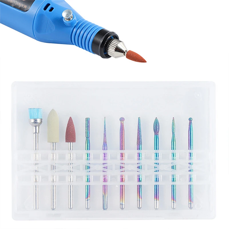 

10pcs Diamond Nail Drill Bit Set Milling Cutter Electric Machine Accessory Nail Files Cutter for Manicure Cuticle Clean Tools