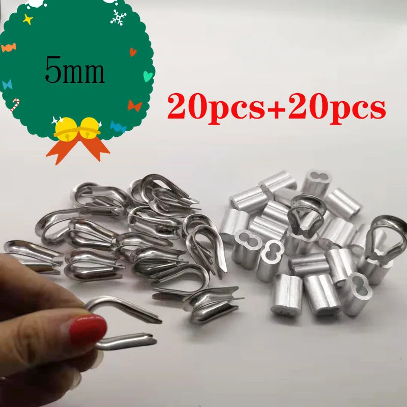 20pc Diameter 5mm M5 Sleeves Aluminium Oval Double Hole and thimble rope for Crimping Wire Rope wire rope sleeves aluminum crimping loop sleeves cable crimps ferrules wire rope crimping tool wire rope cable line