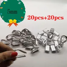 

20pc Diameter 5mm M5 Sleeves Aluminium Oval Double Hole and thimble rope for Crimping Wire Rope