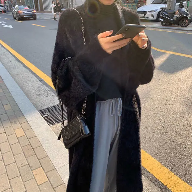 女性のイミテーションミンクベルベットコート,Vネック,ニット