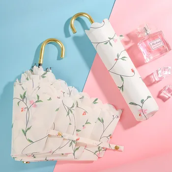 

WP Japanese-style Ultra-Light Three Fold Umbrella Fresh Small Floral Pattern C Type Xiaojingou Handle Gift Pencil Umbrella