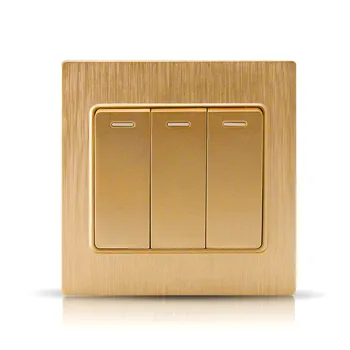 

Switch socket champagne gold brushed triple wall switch panel three open double control fluorescent