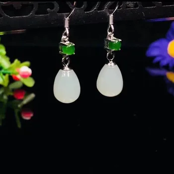 

Noble White Jade Water Drop Earrings With Stone 925 Sterling Silver Drop Hook Earrings For Women Jewelry