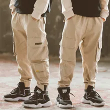 Детская одежда; комбинезон с тремя карманами; коллекция года; сезон весна; брюки для мальчиков; стиль; Детские модные длинные брюки из чистого хлопка