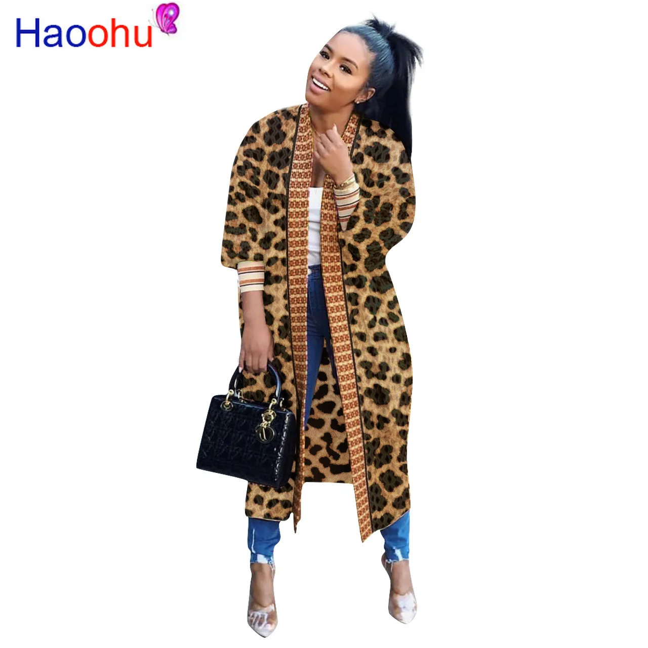 

HAOOHU Autumn Winter cloak Poncho Plaid Print Full sleeve women Maxi Long coat outerwear Trench vintage Cardigan overcoat