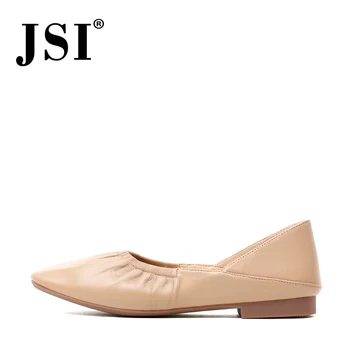 

JSI Women Shoes Round Toe Slip-On Solid Genuine Leather Ladies Flats Shallow Office Career Spring Autumn Basic Women Shoes jo328