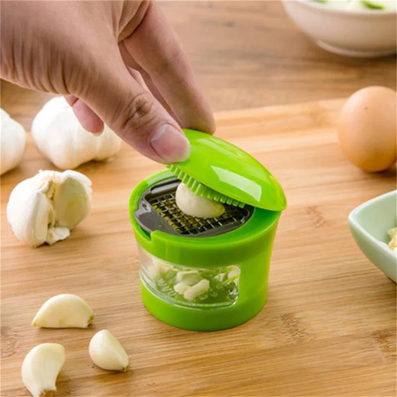 

Kitchen Vegetable Gadgets Tools Plastic Garlic Presser Grater Cube Garlic Chopper Cutter Mincer Slicer