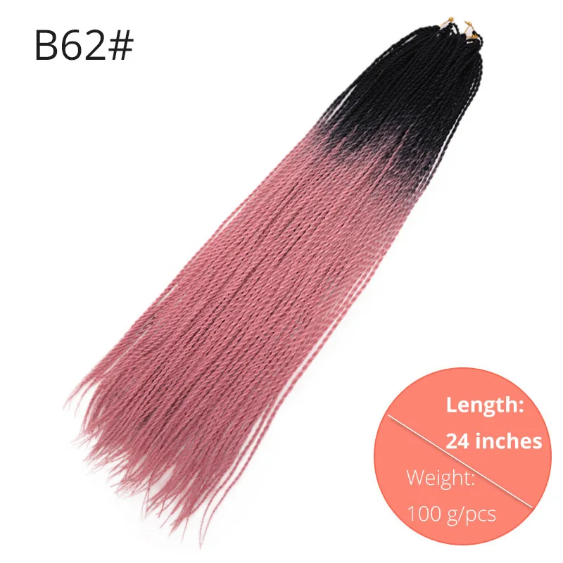 AISI BEAUTY 24inch Ombre Senegalese Twist Braiding Hair Crochet Braids Synthetic Crochet Hair Extensions Black Brown Women - Цвет: B62