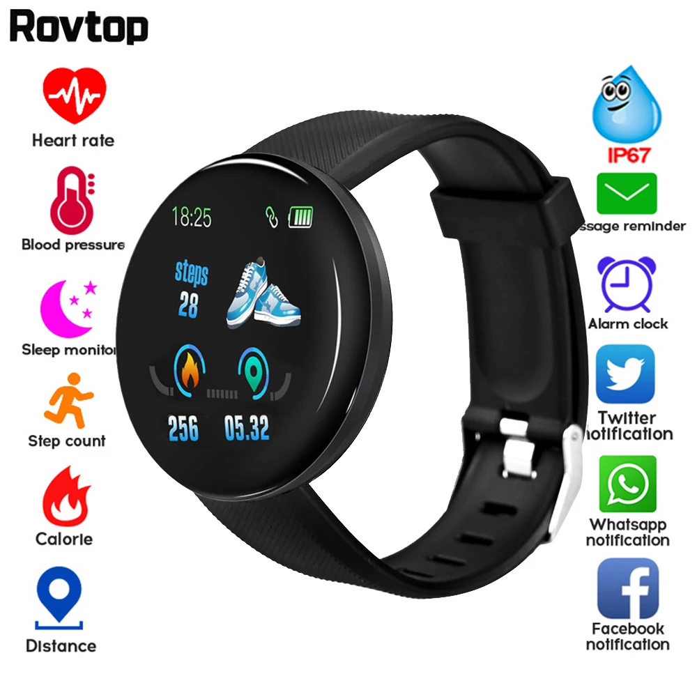 Reloj inteligente Rovtop D18 para hombres y mujeres, presión arterial, Smartwatch  redondo, resistente al agua inteligente reloj deportivo, rastreador de  Fitness para Android Ios - AliExpress Productos electrónicos