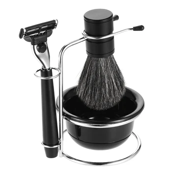

4 in 1 Men's Shaving Razor Set Badger Shaving Brush & Stand & Soap Bowl + Razor Male Facial Beard Shaving & Cleaning Tool
